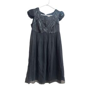 Leon Max Limited Edition Black‎ 100% Silk Empire Waist Ruffle Cap Sleeve Dress M